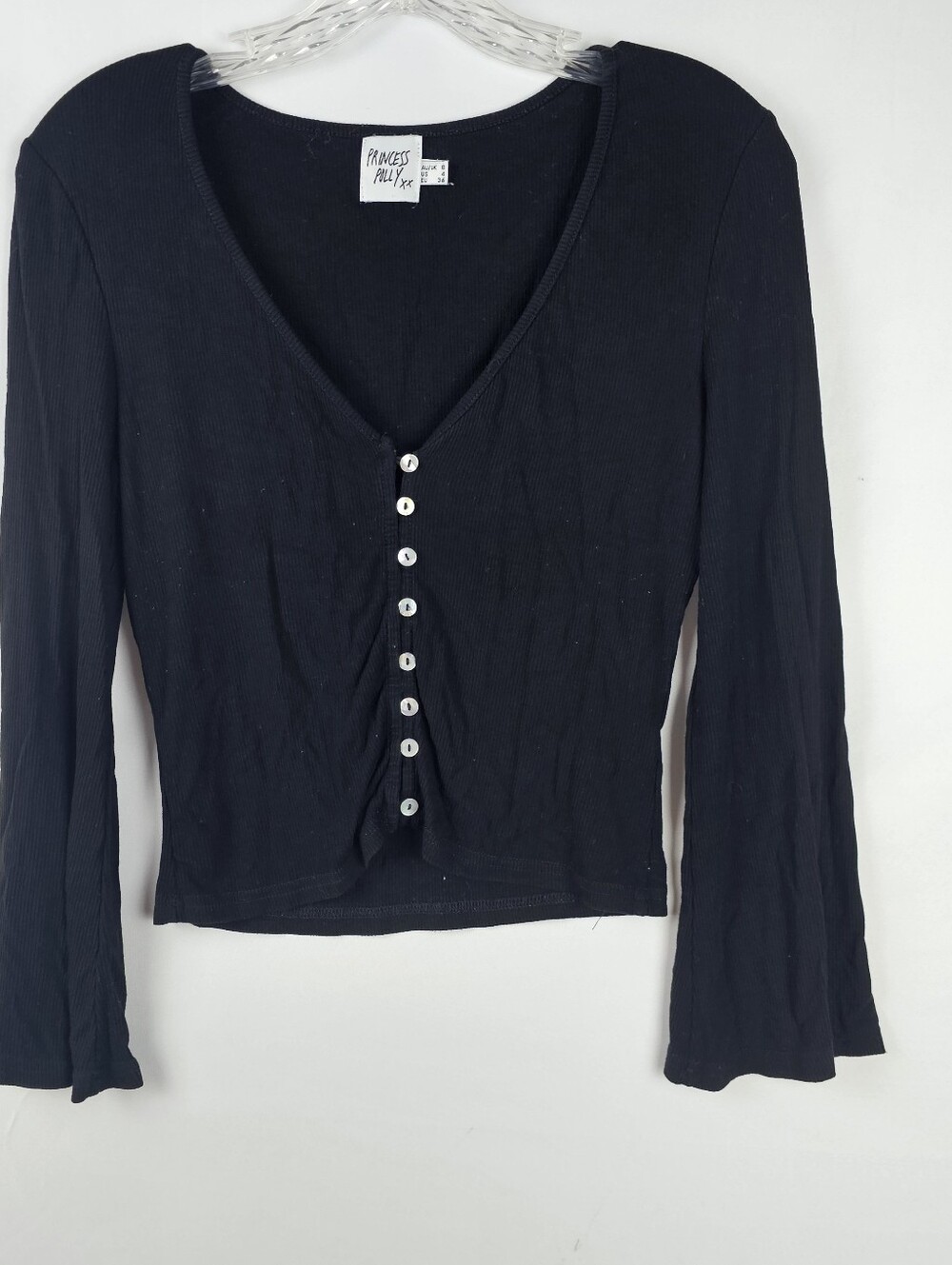 Princess Polly Cropped Button Front Henley Sz 4 Coquette Preppy